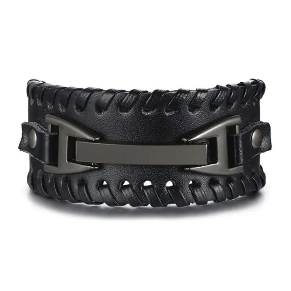 Black Leather Bikers Bracelet